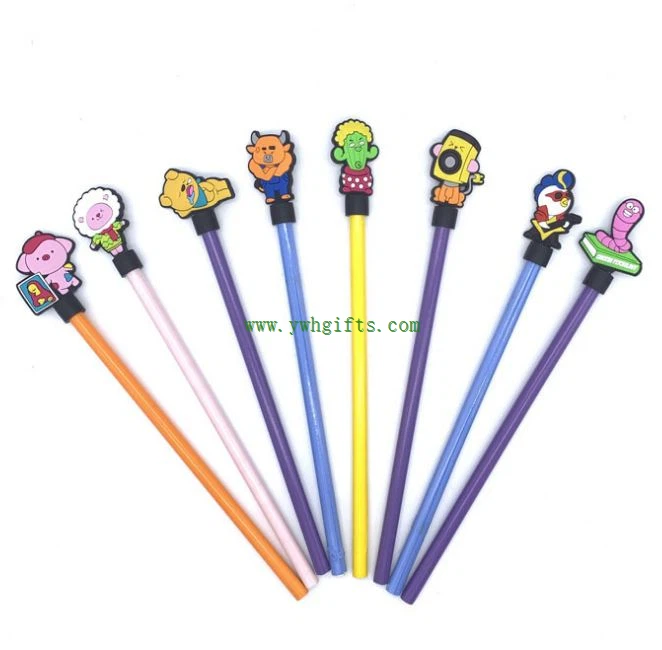 Cute Cartoon Character Soft Pvc Rubber Pencil Cap Pencil Topper